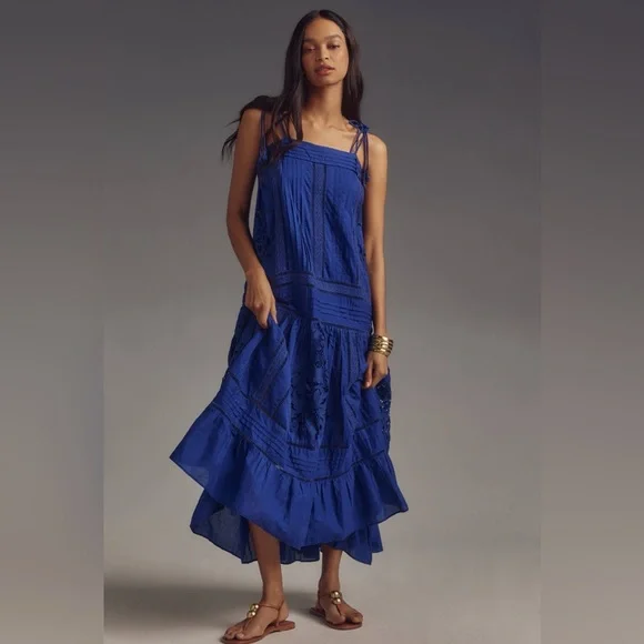 Farm Rio Blue Lace Sleeveless Maxi Dress Sz. M - Picture 1 of 11